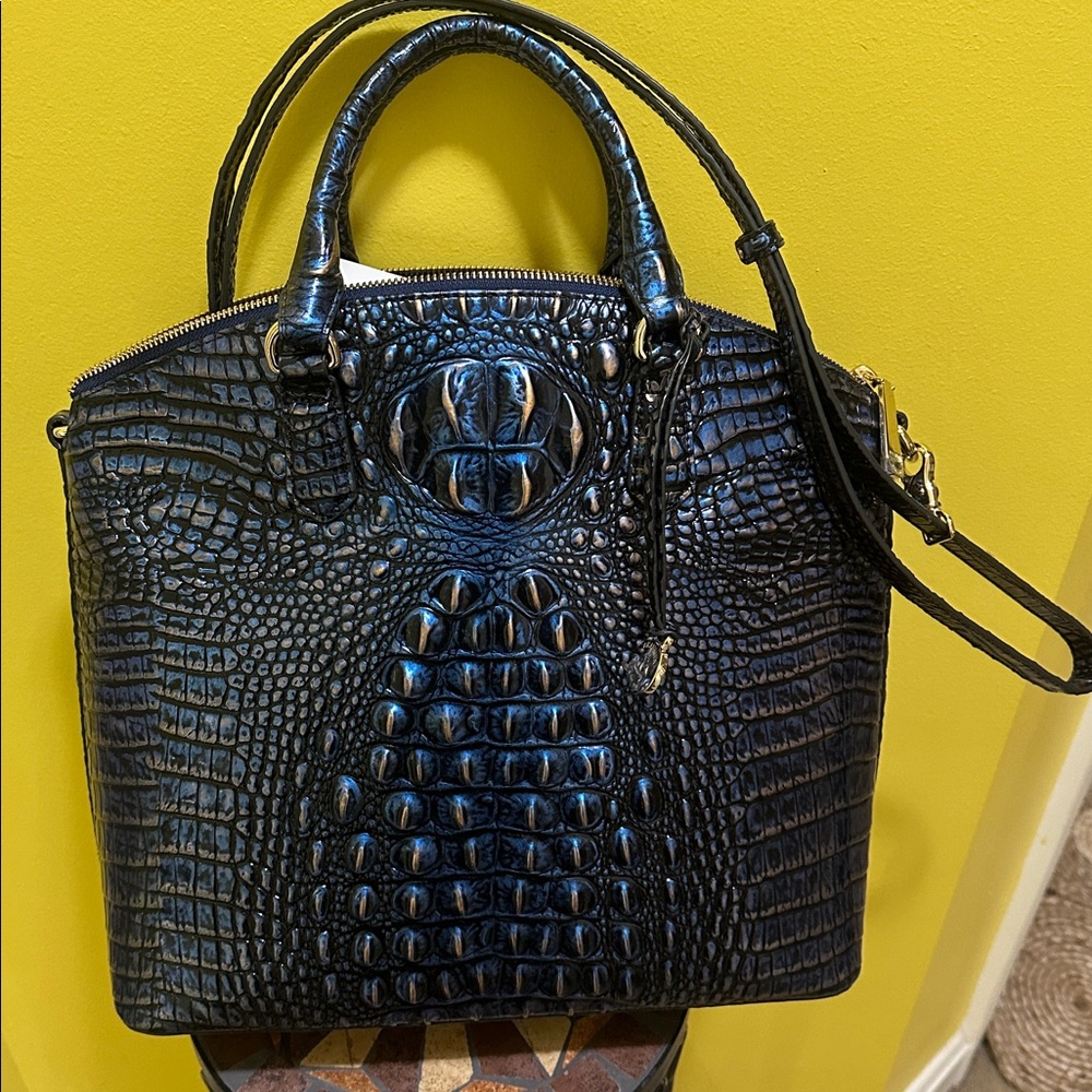 Brahmin Black Croc-Embossed Top-Handle Satchel